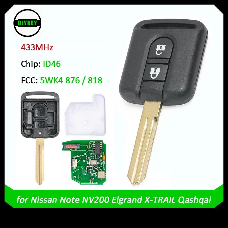 

DIYKEY 5WK4 876 / 818 Remote Key Fob for Renault Maxity Nissan Qashqai Elgrand X-TRAIL Navara Micra K12 Note Cabster NV200