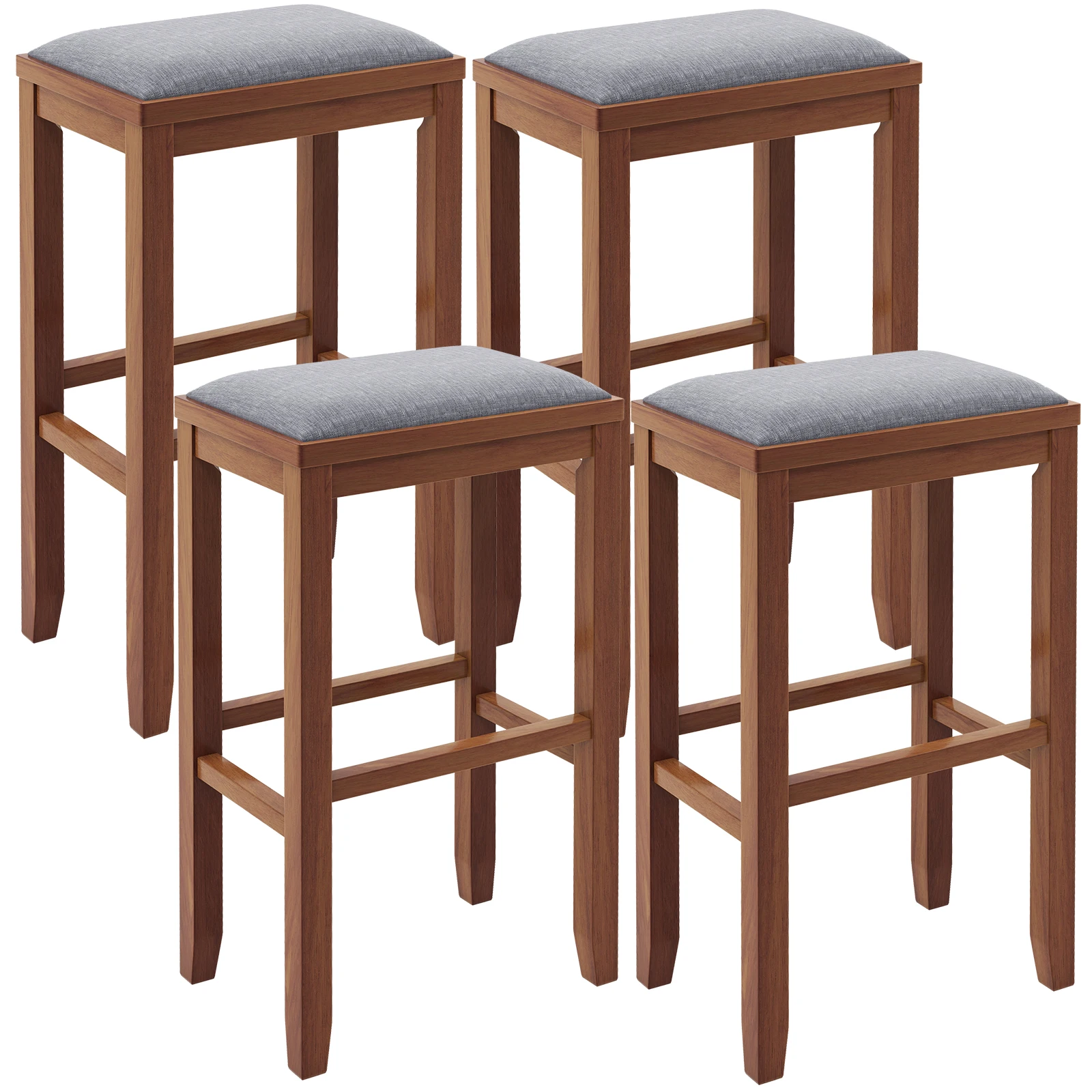 Set of 4 Upholstered Bar Stools Wooden Bar Height Dining Chairs Walnut