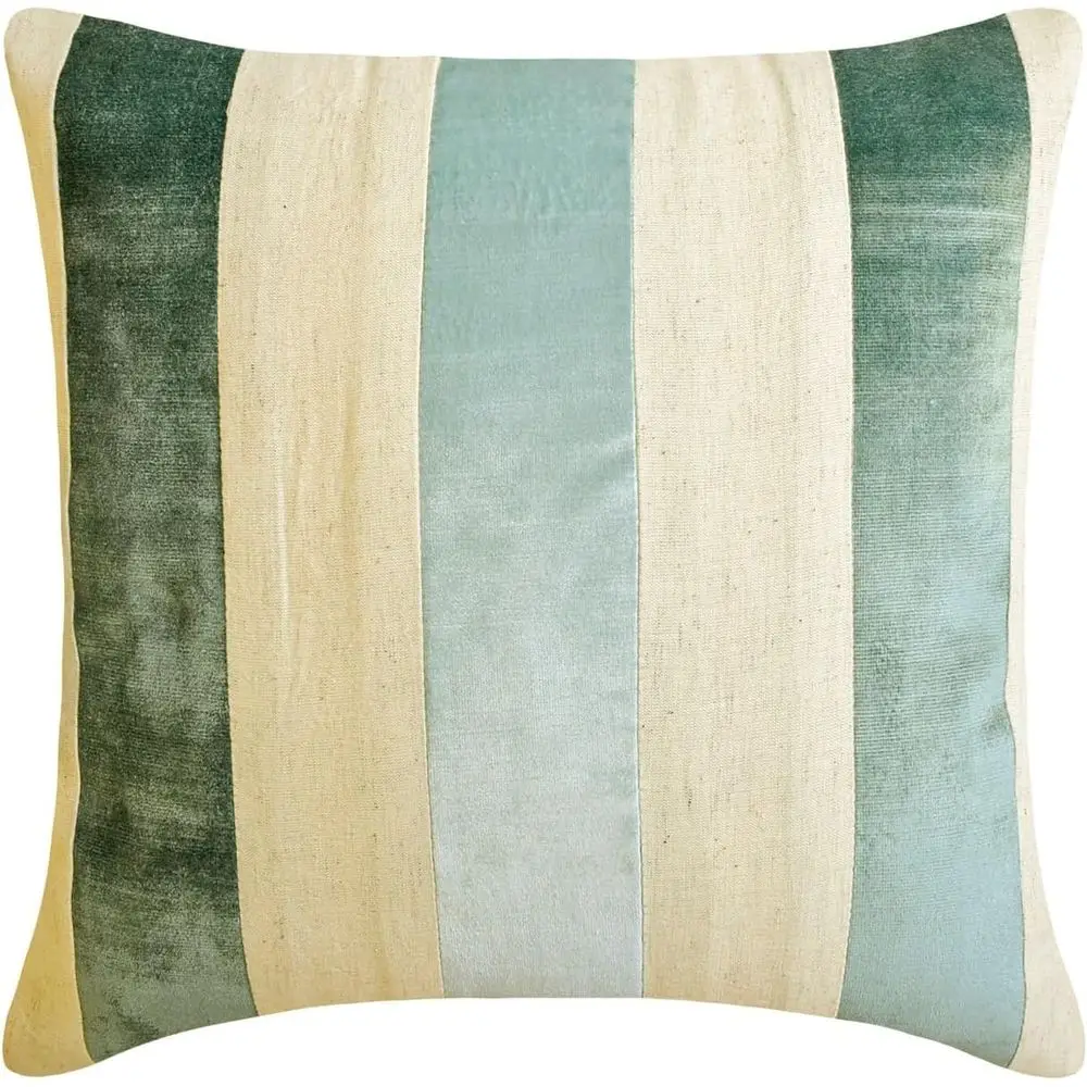 

Blue Velvet Striped & Linen Throw Pillow Covers, Set of 2, 24x24 (60x60 cm), Patchwork Style