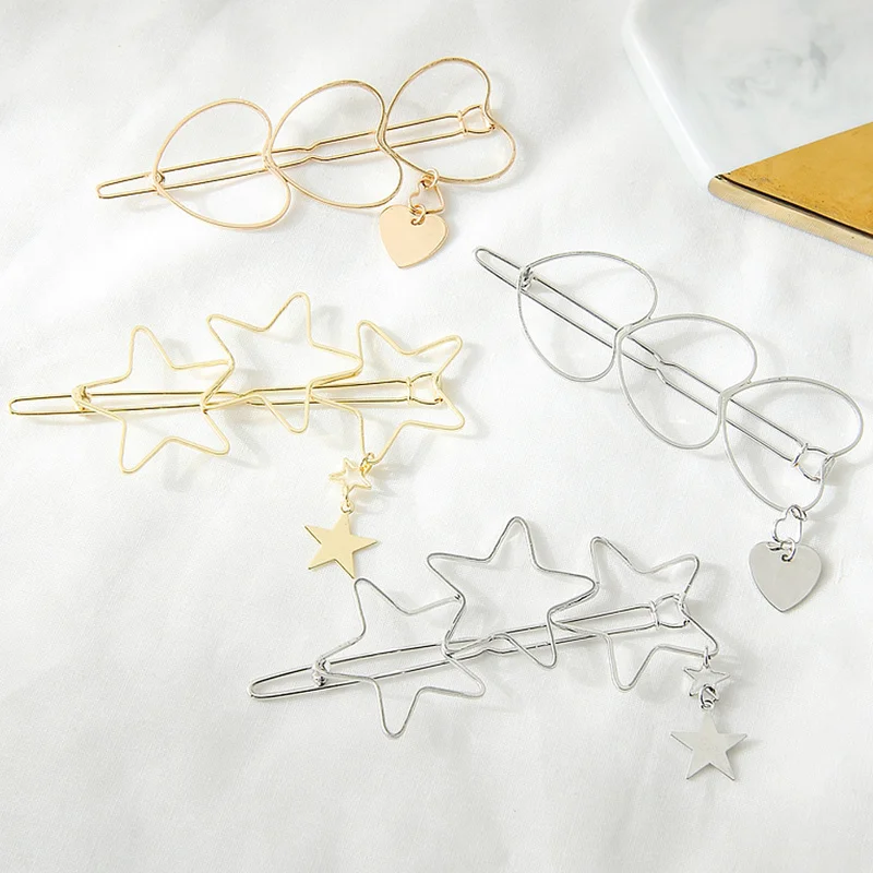 2022 Hot 1Pc Fashion Hollow Geometric Hair Clip for Women Elegant Star Circle Metal Barrette Hairpin Head Accessorie