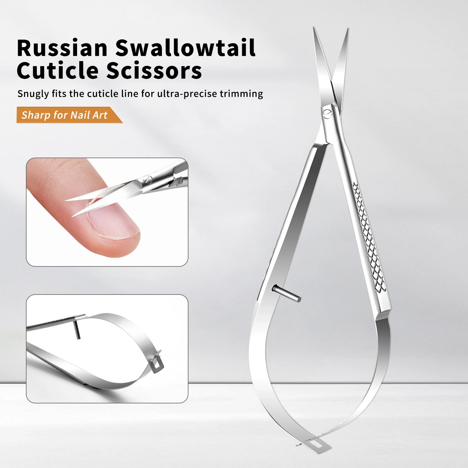 Schwalbenschwanz-Nagelhautschere aus Edelstahl im russischen Stil, scharfes Präzisions-Nagelkunstwerkzeug zum einfachen Schneiden abgestorbener Haut, Nagelpflege