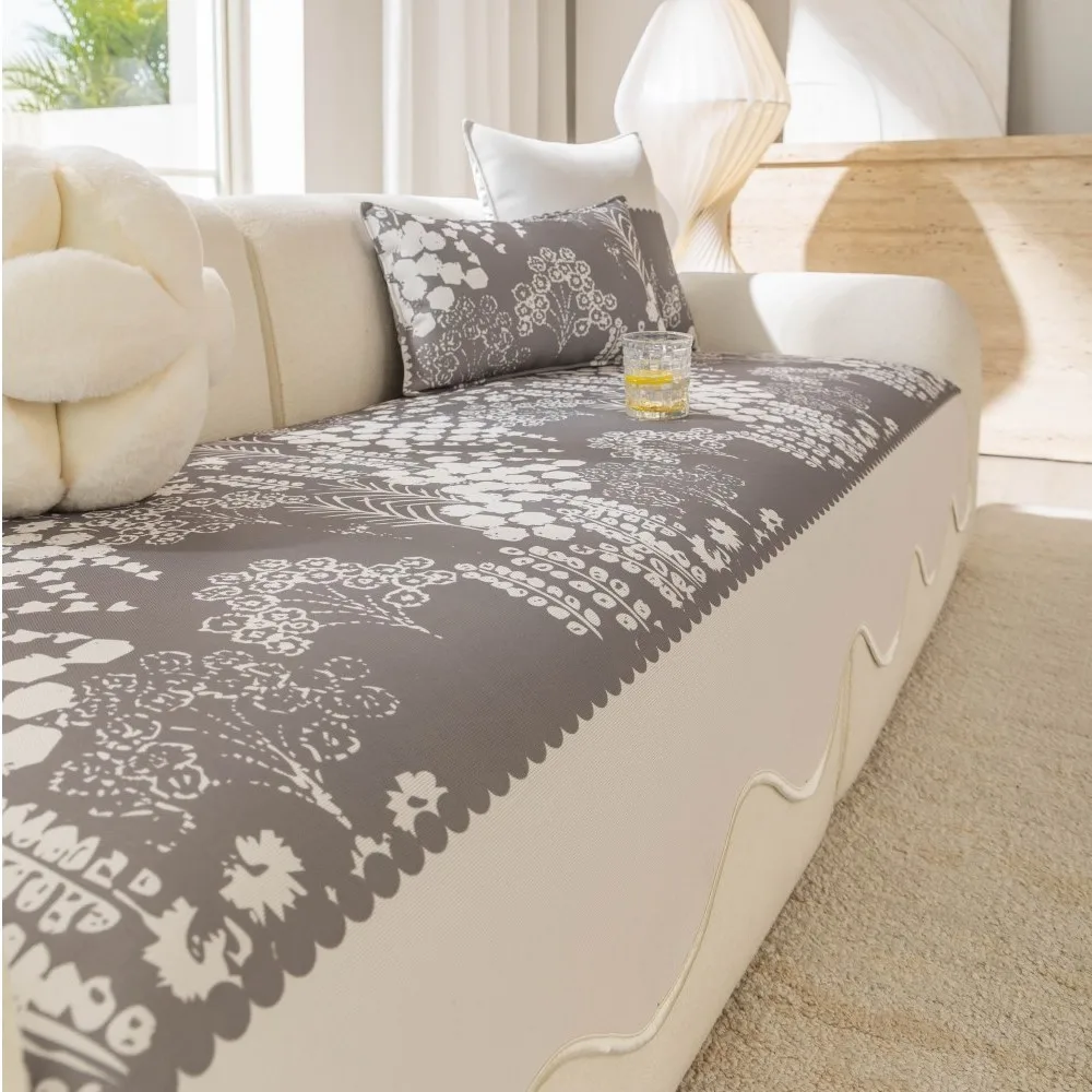 

Flower Printed Breathable Couch Cushion Throw Mats 2026 Summer Ice Silk Cooling Sofa Mat Patchwork Non-Slip Sofa Cover Mat