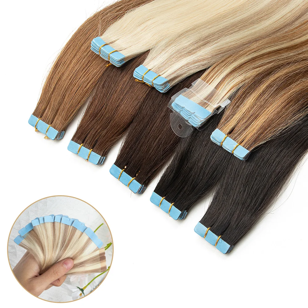 Blonde Mini Tape in Hair Extensions, Cheveux Humains, Naturel, Noir, Brun, Postiches Sans Couture, Droite, Mini Tape in Human Hair, 10Pcs