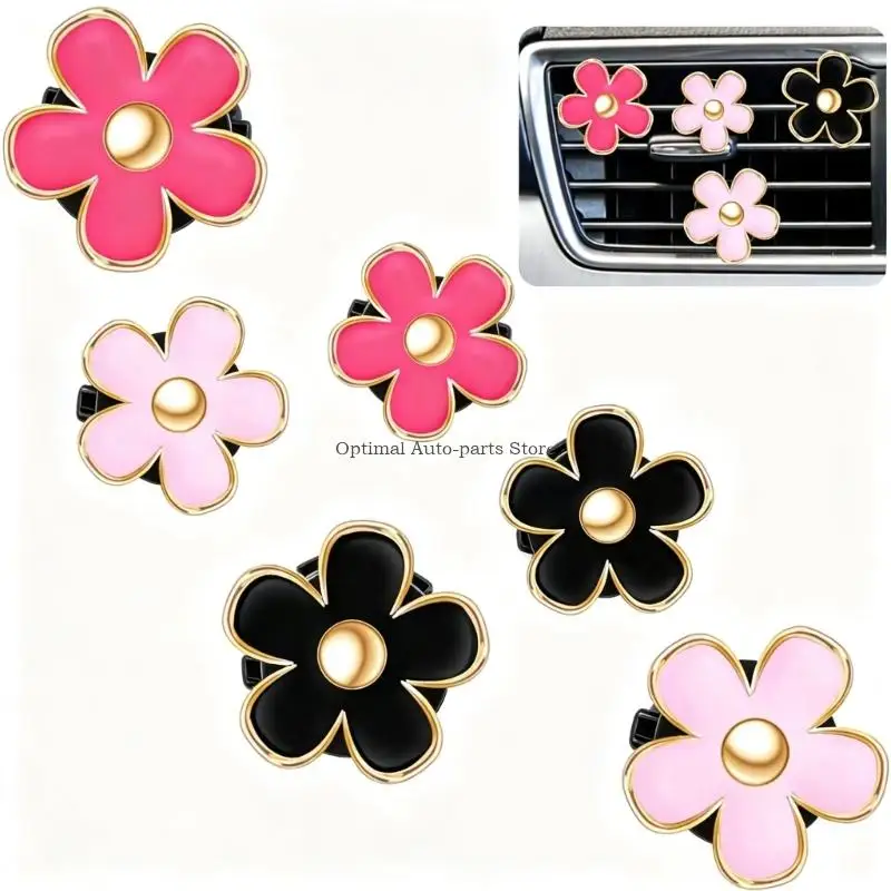  Gold-Tone Flower Car Air Freshener Clips with 6 Included Scent Pads, Keeping Accessories Away from the Console