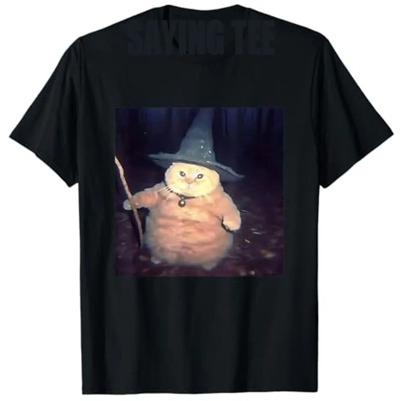 تي شيرت رجالي مضحك على شكل قطة الهالوين من The Wizard Cat ملابس جرافيك مضحكة ولطيفة على شكل قطة صغيرة بأكمام قصيرة