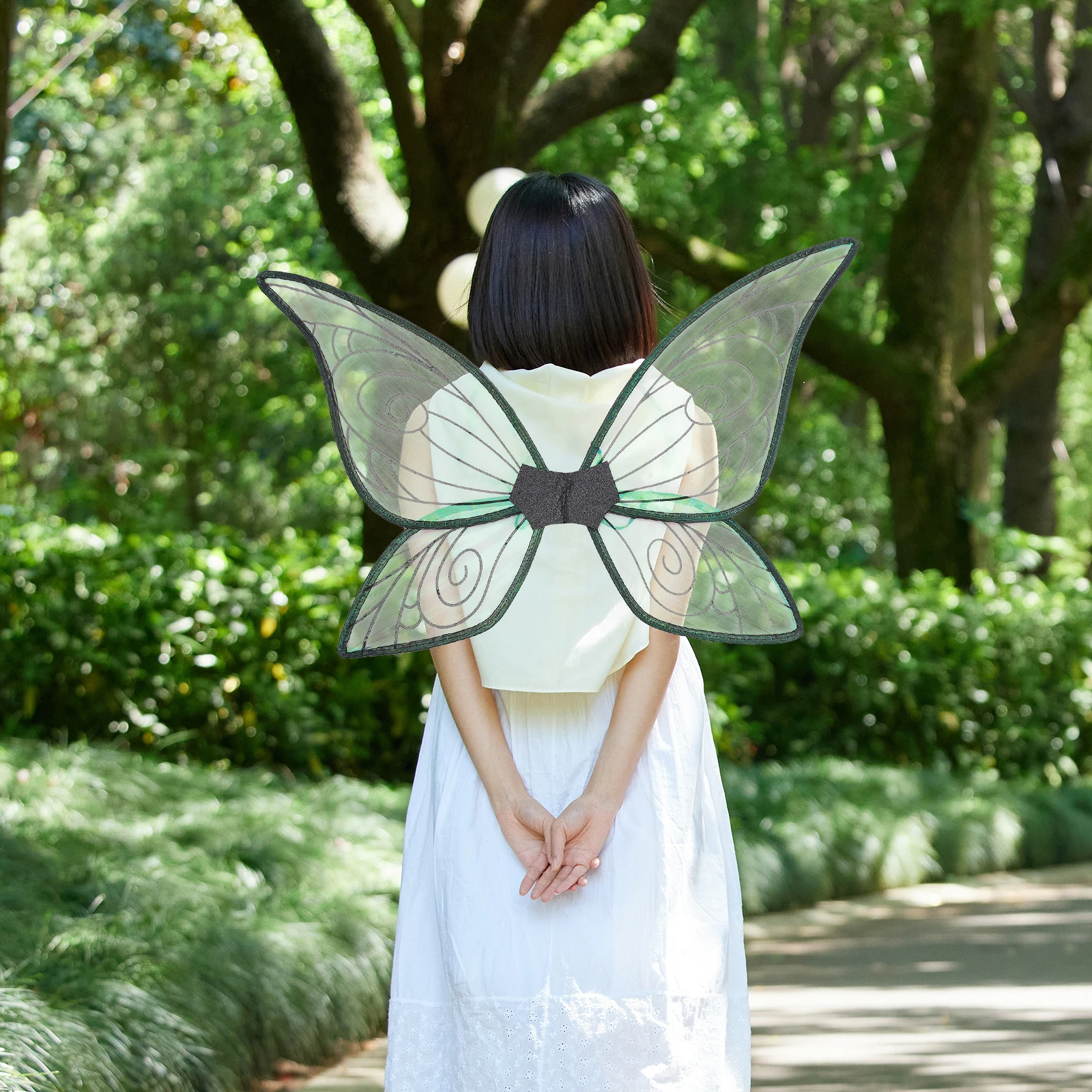 

Glowing Butterfly Wings LED Lights Adult Kids White Mesh Fairy Cosplay Party Accessories Halloween Props Lightweight Adjustable