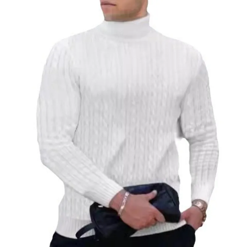 

Fashion 2025 Autumn and Winter Men's Solid Color Turtleneck Sweater Twisted Pullover Base Knit Sweater