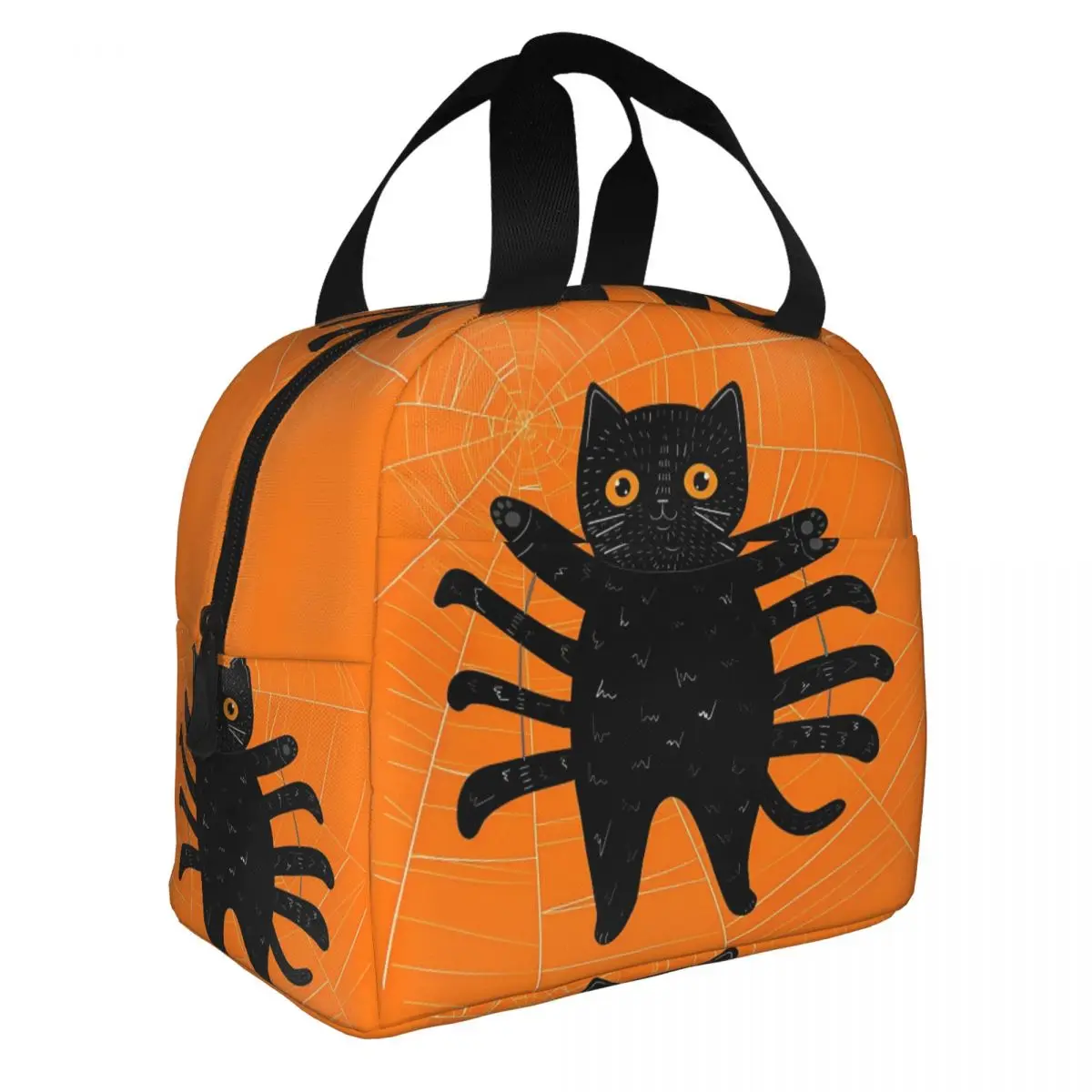 Spooky Spider Cat Halloween Costume Insulated Lunch Bag Large Reusable Thermal Bag Tote Lunch Box Beach Outdoor Food Handbags