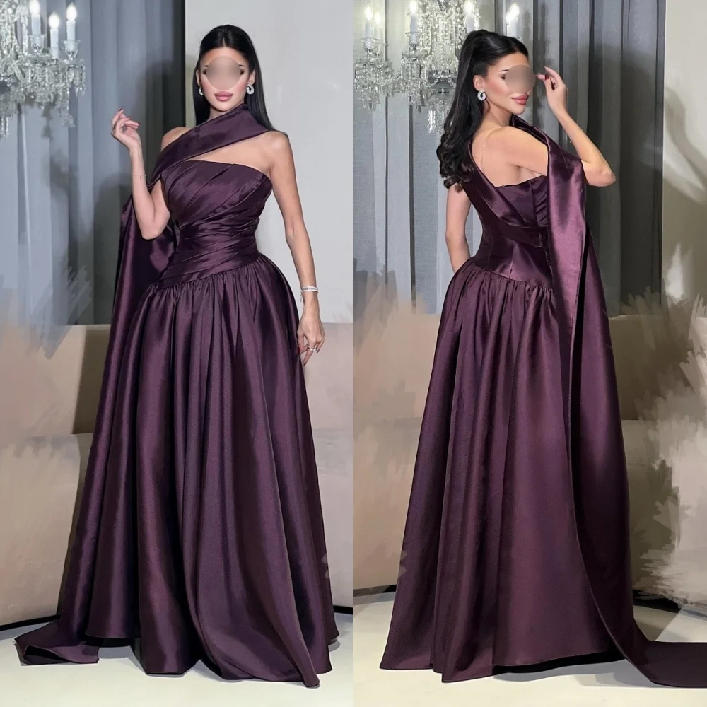 

Customized Charmeuse Pleat Chic One-shoulder A-line Bespoke Occasion Long Dress High Quality Formal Women Evening Elegant Party