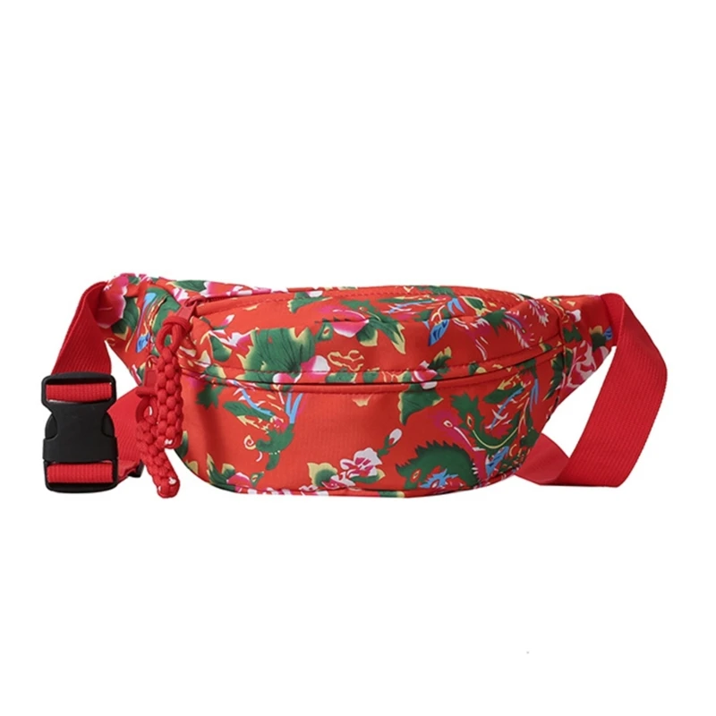 Chinese Chest Bag Fanny Pack Vintage Crossbody Bags Floral Pattern Street Fashion for Women and Men