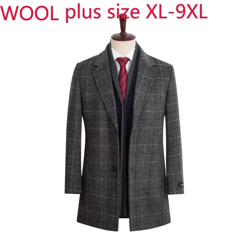 New Arrival Fashion Super Large Winter Men Oversized Plaid Printed Wool Coat Suit Collar Windbreaker Casual Plus Size XL-8XL 9XL