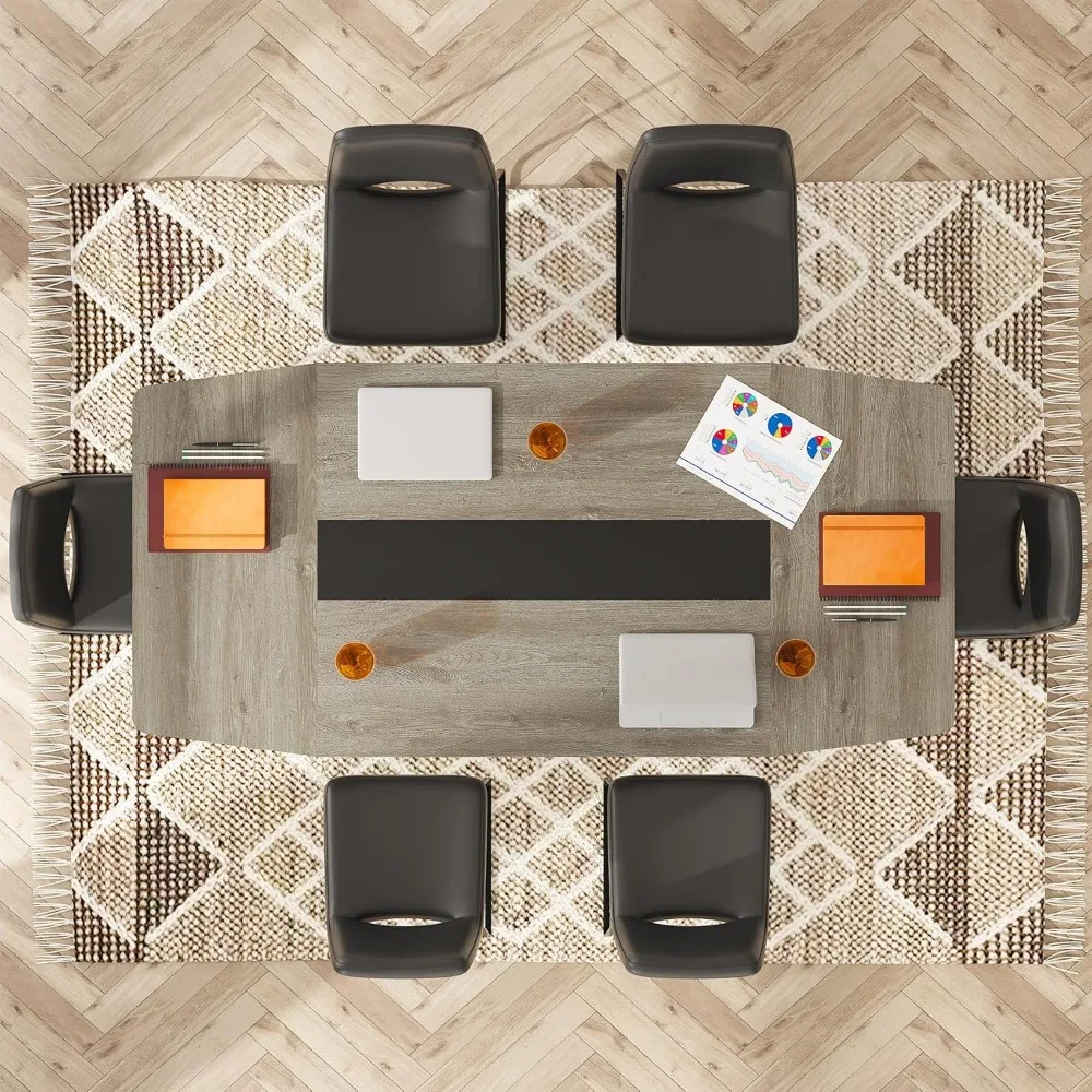 6FT Conference Table, 70.86L x 35.43W x 29.52H Inches Boat Shaped Meeting Table, Industrial Grey Seminar Table for Office Meeti