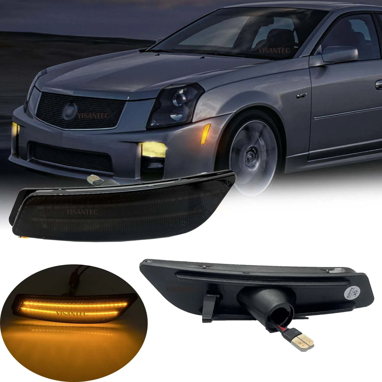 

Amber LED Car Front Bumper Side Marker Indicator Lights For Cadillac CTS/CTS V 2003 2004 2005 2006 2007 Parking Lights