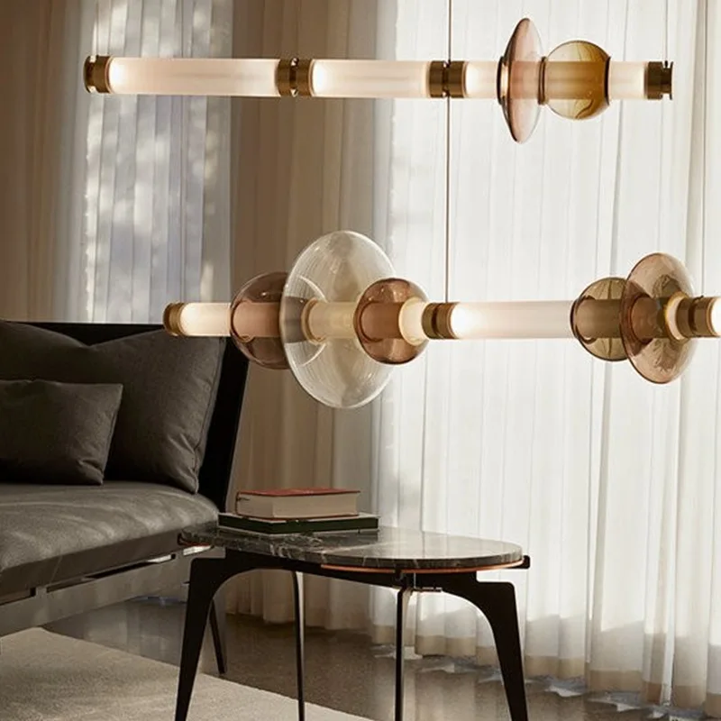 Luna Chandelier Nordic Stained glass Pendant lamp for Restaurant Living Room Bar Study lounge Designer Long glass Pendant light