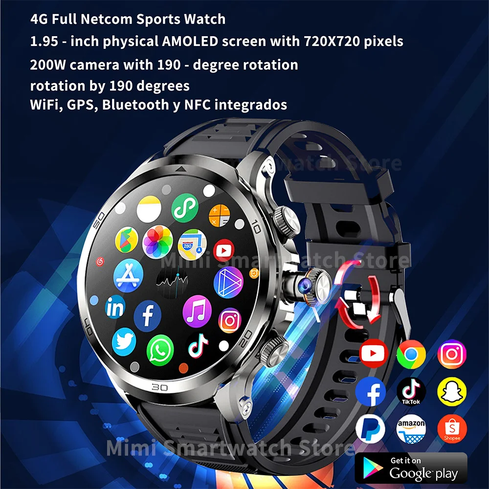 الأصلي H19 4G كامل Netcom 8GB + 128GB RAM Smartwatch أندرويد 9.0 1.95 بوصة Amoled شاشة جوجل APPS GPS WIFI الرجال ساعة ذكية #6