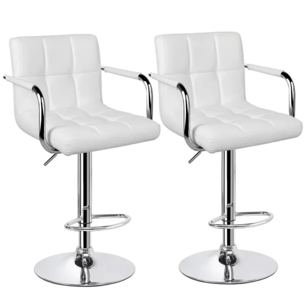 

2pcs Faux Leather Swivel Bar Stools for Home Counter, White Modern Dining Chair