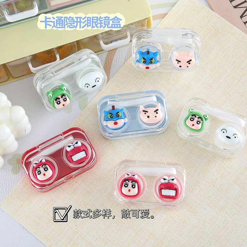 Cartoon Crayon Shin-chan Contact Lens Case with Tweezers Remover Tools Portable Nearsighted Contact Lens Box Girl Travel Gifts