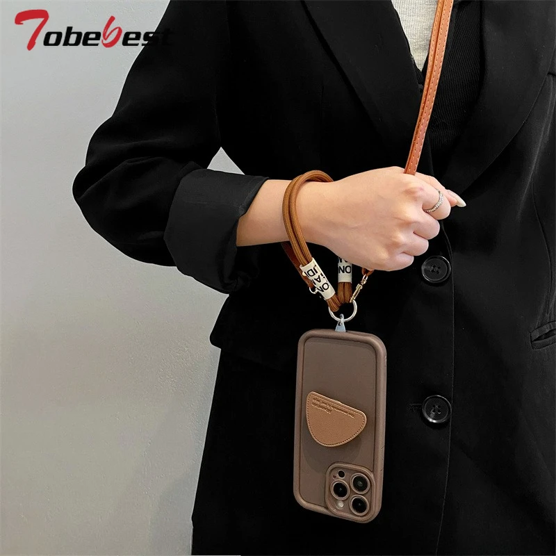 INS Triangle Stand Phone Holder Wrist Strap Case for IPhone 17 Air 16 16e 15 14 Plus 13 12 Mini 11 Pro Max Cover with Lanyard