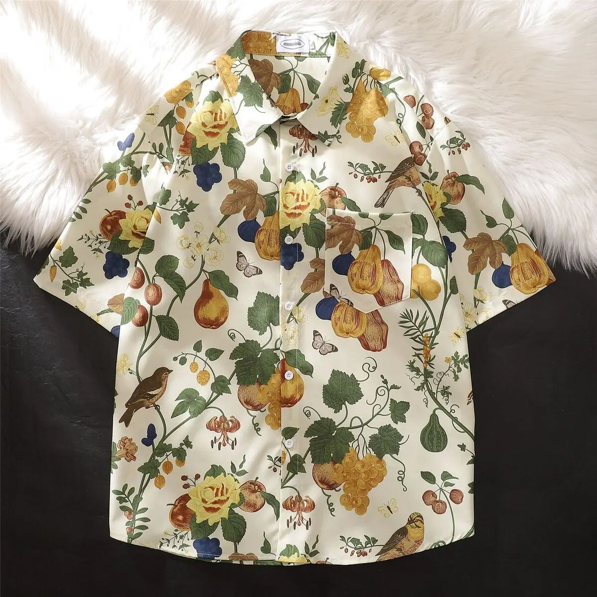 2024 summer new loose couple retro short-sleeved shirts for men and women drapey floral shirts Hong Kong style handsome tops