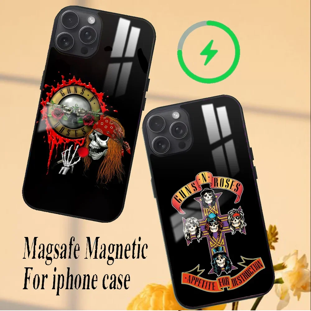 Funda de teléfono Guns N Roses Band para iPhone 16 15 14 13 12 11 PRO MAX PLUS Mini funda de teléfono con espejo inalámbrico magnético