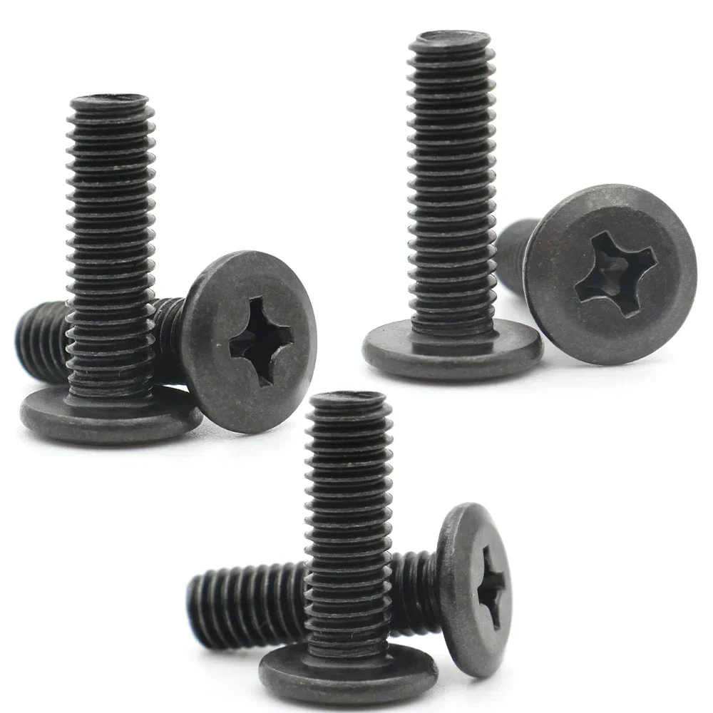 50-10Pcs M3 M4 M5 M6 M8 CM Black Carbon Steel Cross Recessed Phillips Hypotenuse Flat Head Screw Bolt Down Side Furniture