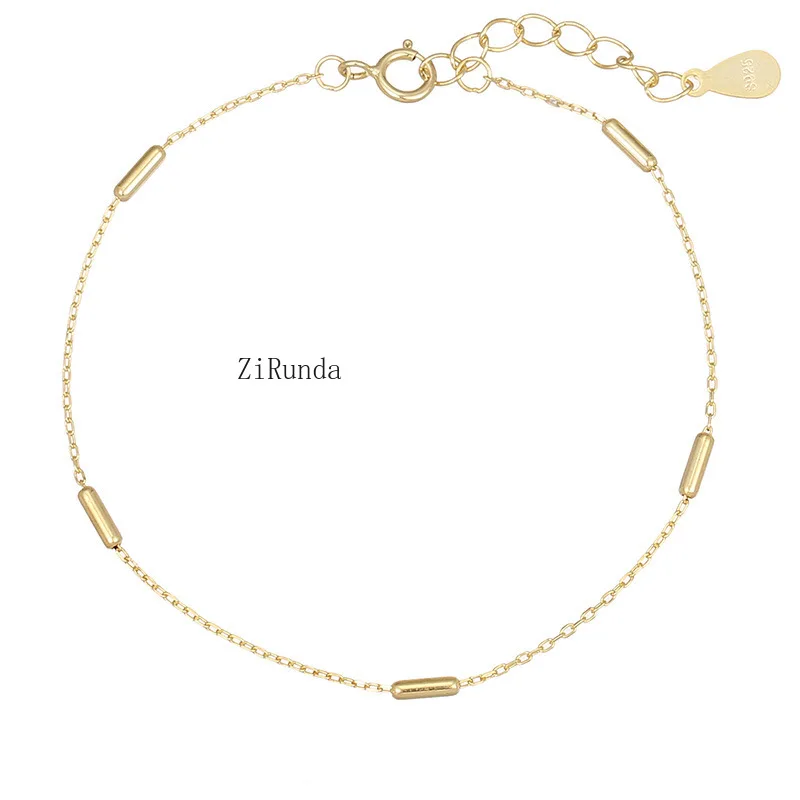 

925 sterling silver bead bracelet, women's cylindrical wild plain chain thin bracelet.
