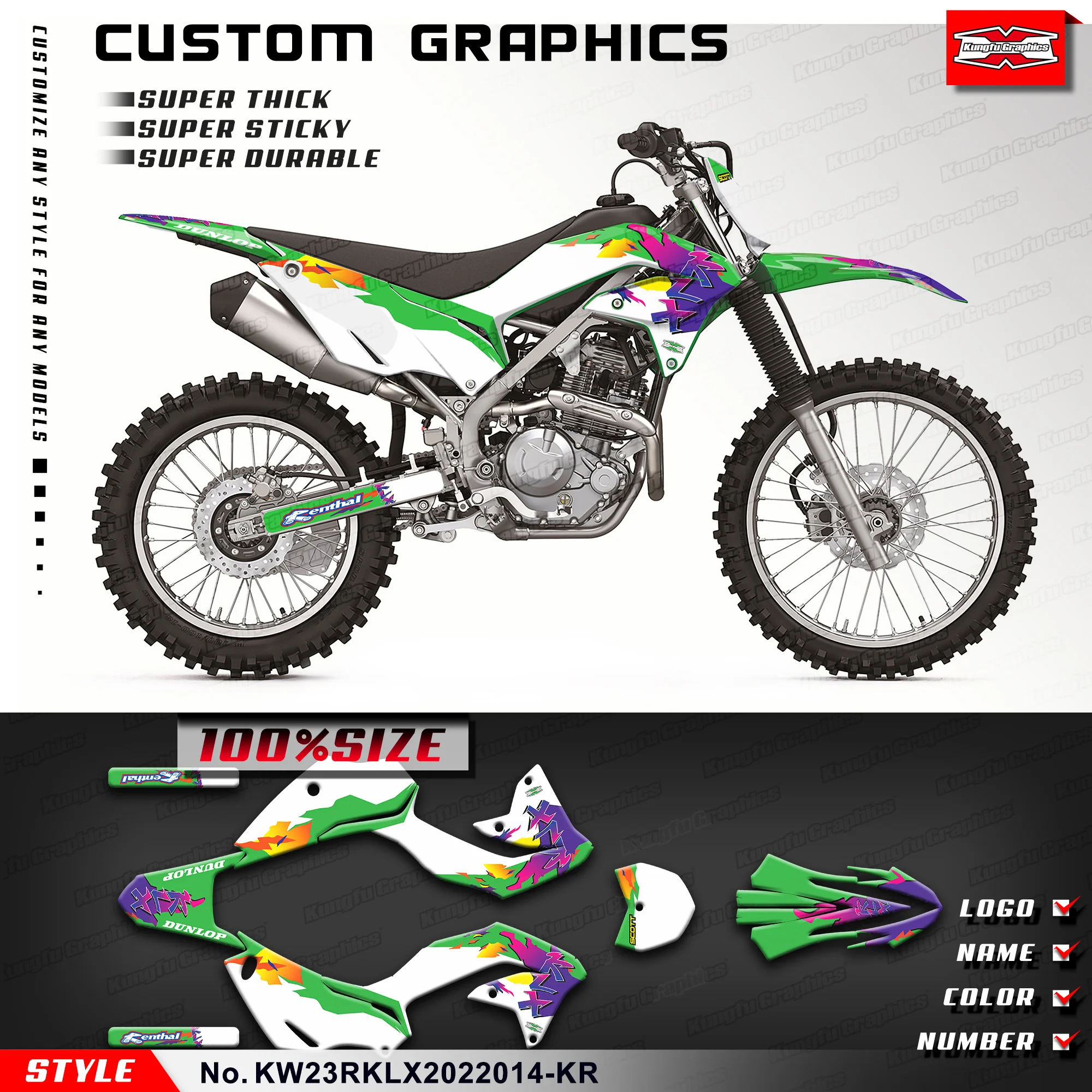 

KUNGFU GRAPHICS Decals Stickers Wrapping for Kawasaki KLX230R KLX230RS 2020 2021 2022 2023 2024, KW23RKLX2022014-KR