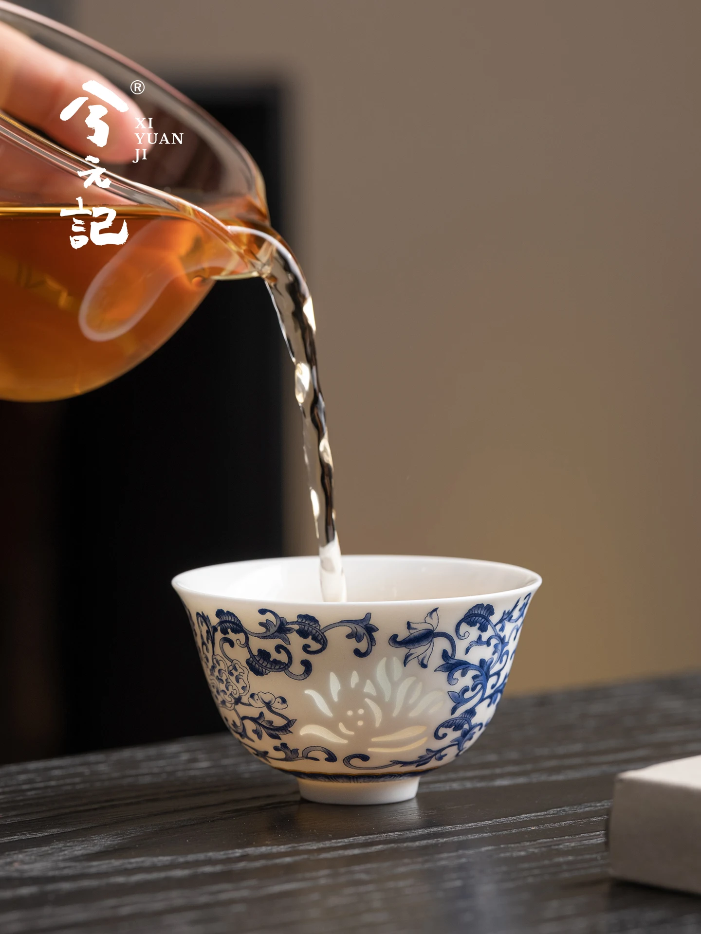 Blue and White Jade Porcelain Linglong Ceramic Cup Single for Women Exquisite High-End Tea