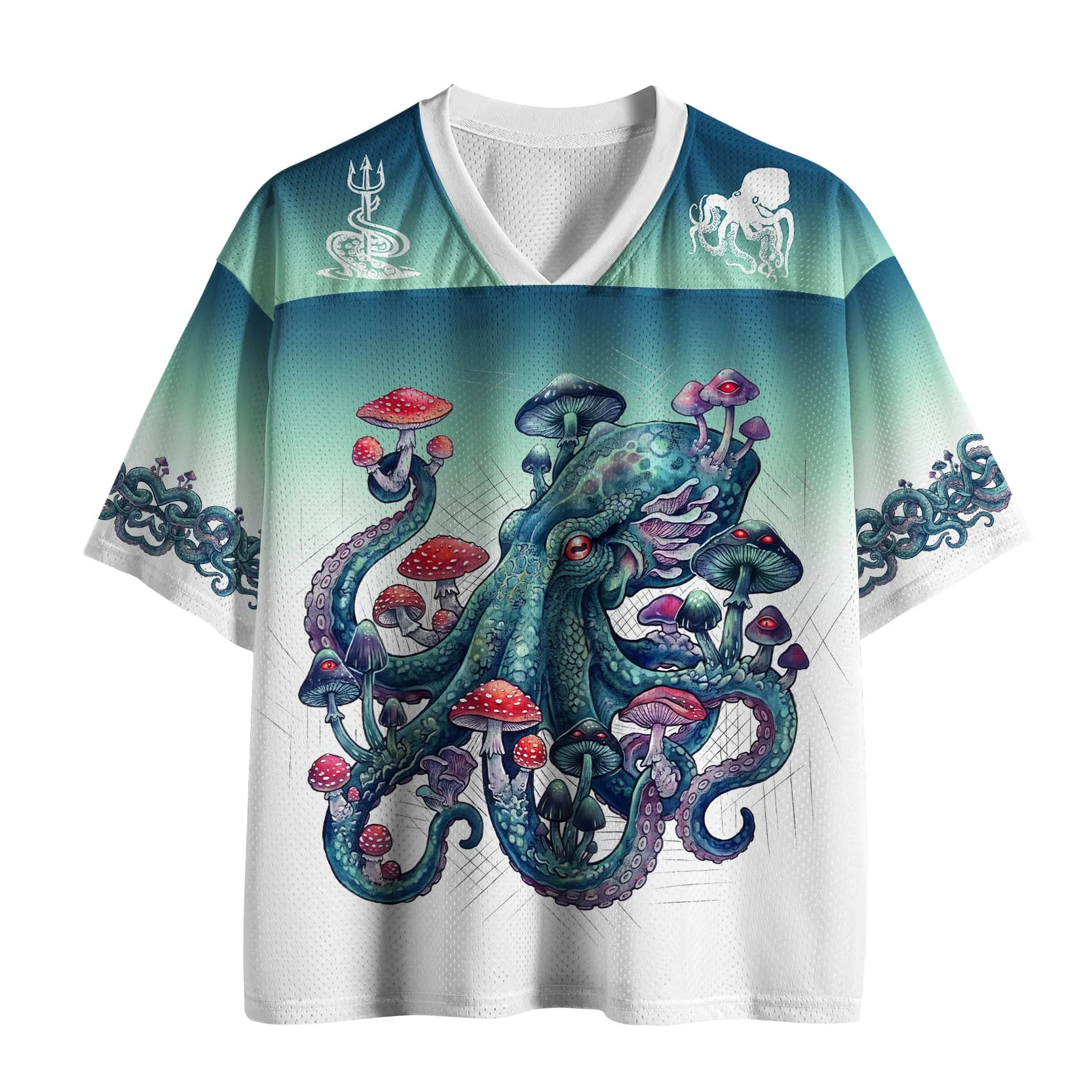 2026 new unisex mesh T-shirt V-neck lightweight breathable polyester mesh retro nostalgic printed casual sportswear
