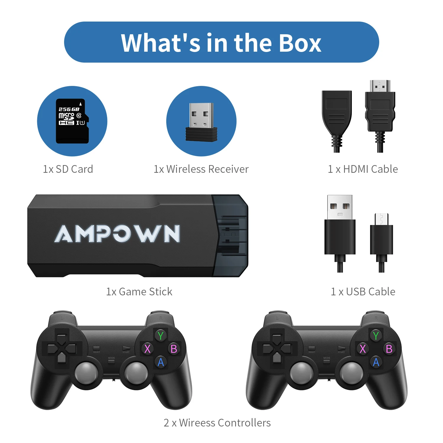 Ampown GD20 Game Console 4K 60fps HDMI Low Latency Output GD10 Ultra GD20 Game Stick Portable Retro Console Built-in Video Games