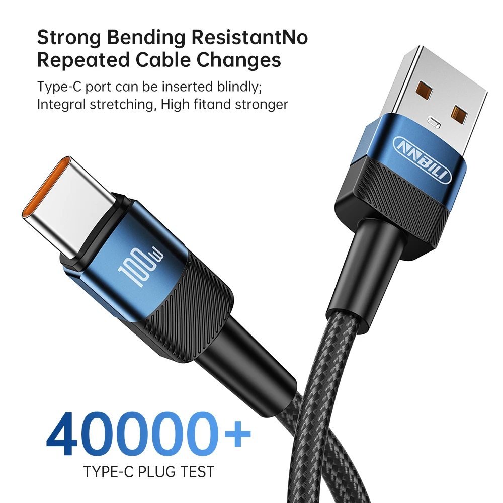 NNBILI 2 حزمة 6A 100 واط USB إلى نوع C كابل لهواوي Xiaomi شحن سريع شاحن كابل يو اس بي سي شحن سريع لسامسونج الشرف 1 متر