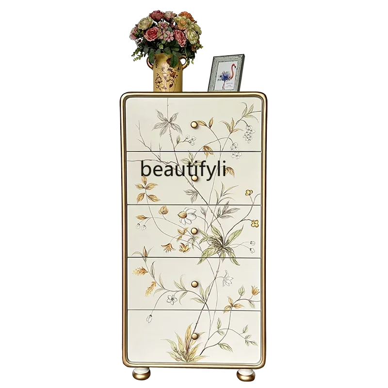 American light luxury chest of drawers decorative art, living room painted locker cream style bedroom storage cabinet