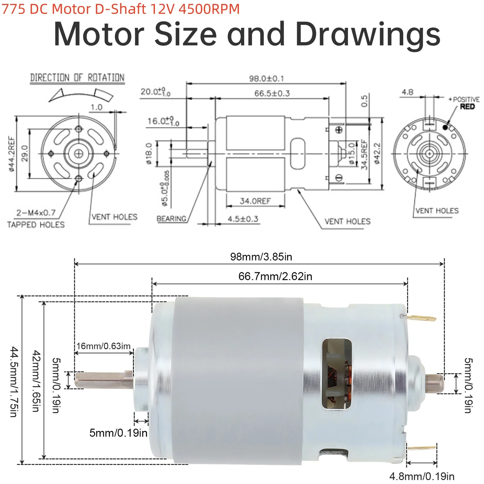 775 DC Motor D-Shaft 12V 24V 4500-12000RPM High-speed Motor for Small Drill Micro Machine / DIY Model Car with Ball Bearing