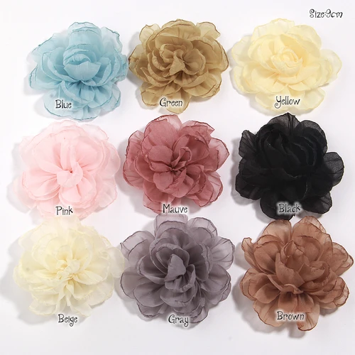 Imagen 2 del producto 9CM grande gasa DIY ropa zapatos sombreros flores horquilla joyería accesorios ramillete de tela