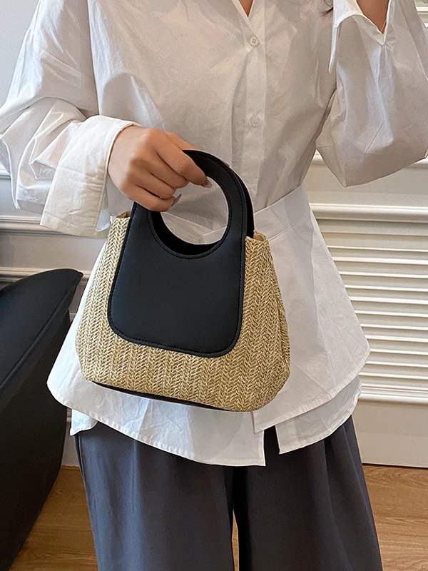 

Wier Handheld Buet Bag Lunch Box Handbag Women's Work Class Holiday Bento Bag Handwoven Water Buet Bag for Youth