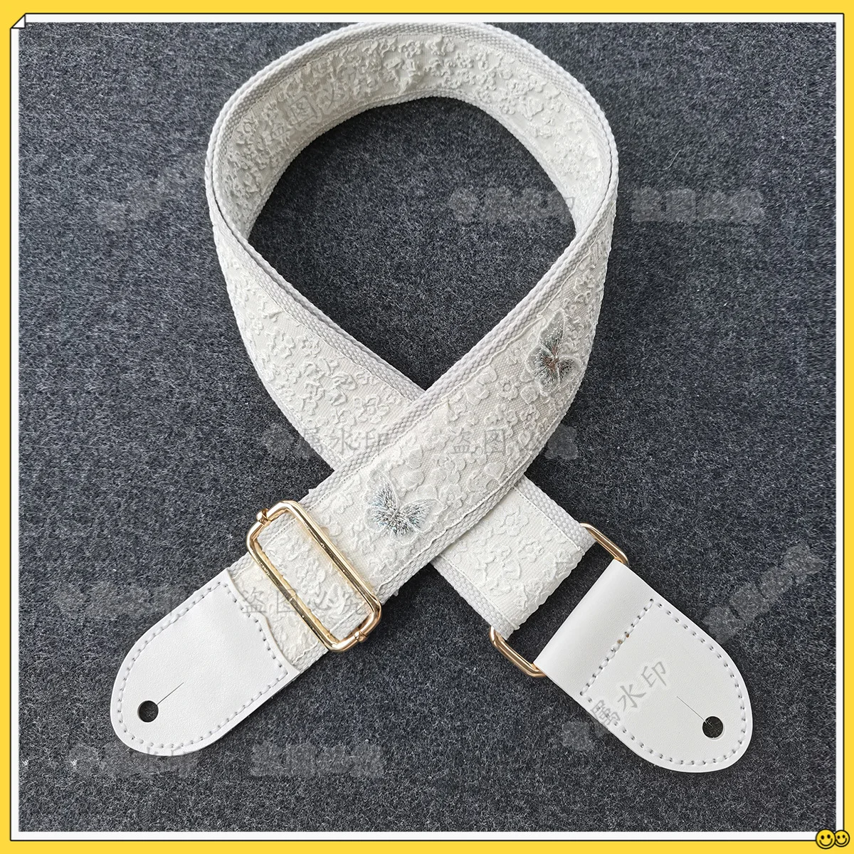 

Hand Sewn Guitar Bass Strap Butterfly Embroidery White Little Fresh Fairy Electric Guitar Strap