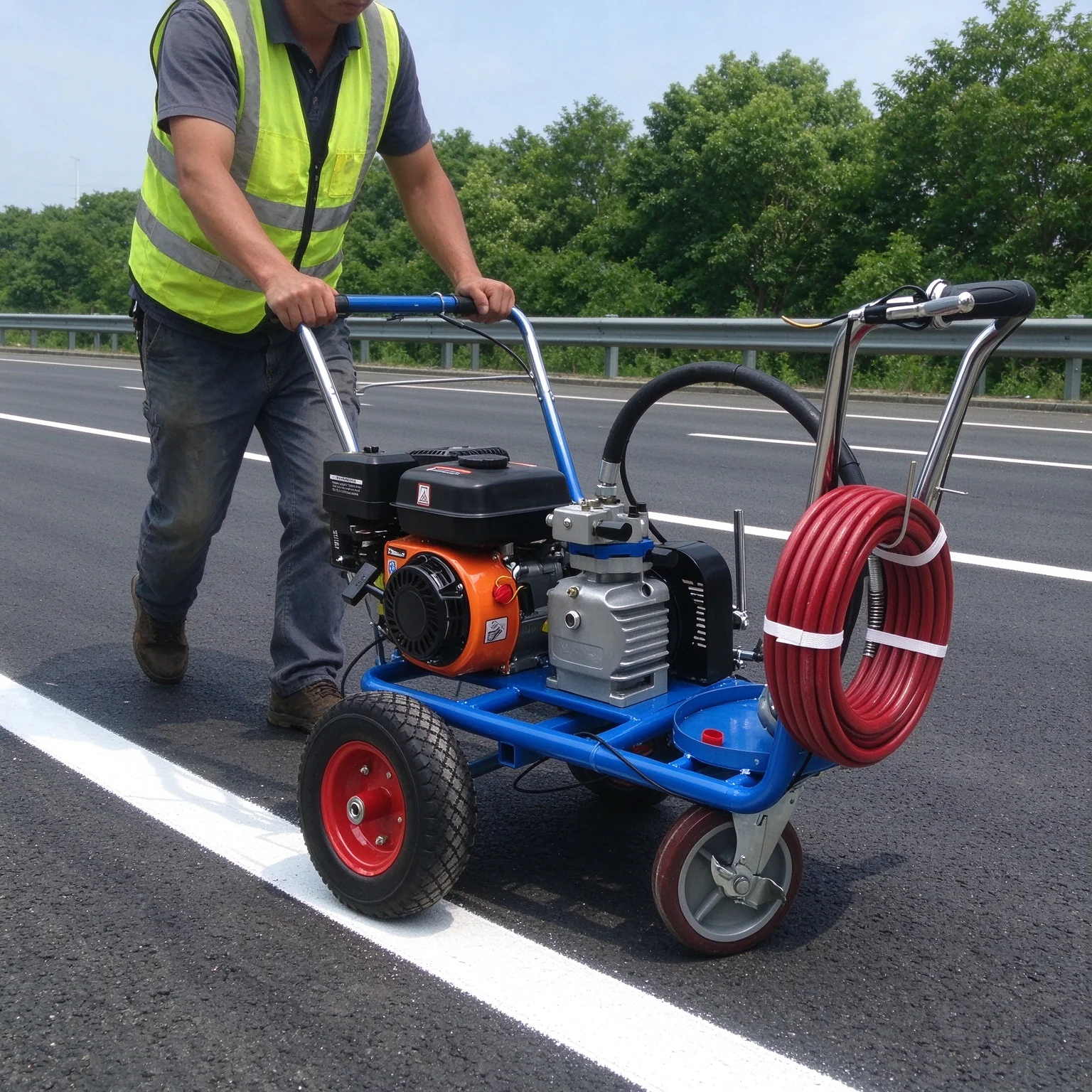 Cold Spray Pavement Marker Hand Push Airless Road Line Striper For Bus Station Lane And Stop Line Painting