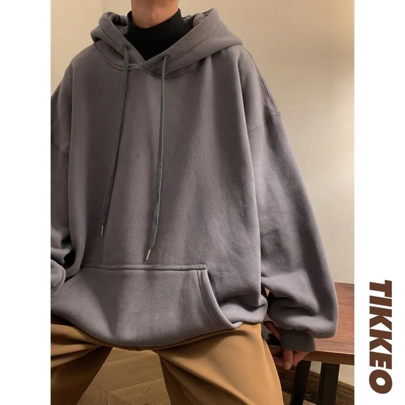 Pocket Hoodies Men Fashion Solid Color Casual Hooded Sweatshirt Men Streetwear Hip Hop Loose Pullover Hoodies Mens Hoody M-3XL