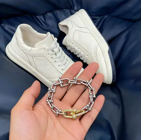 TIF Pulsera clásica minimalista con hebilla de cadena personalizada de plata de ley 925, accesorios para zapatos de estilo unisex