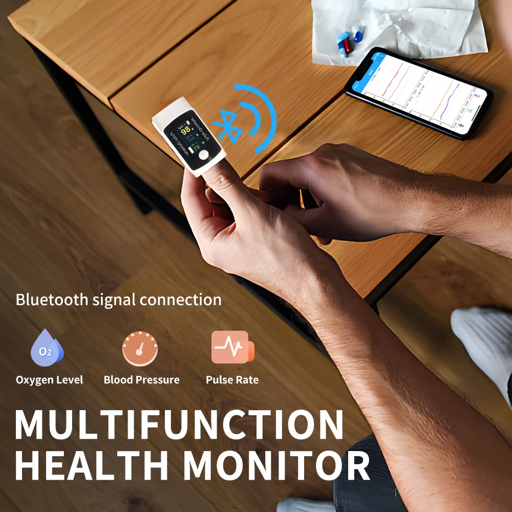 Bluetooth Finger Pulse Oximeter Portable Blood Pressure Monitor Digital Tonometer  Heart Rate Blood Oxygen Saturation Monitor