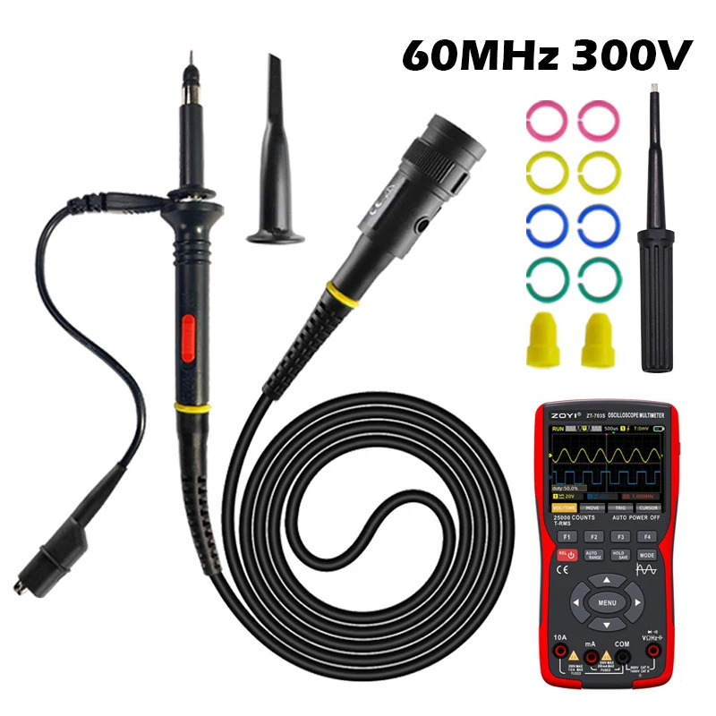 Oscilloscope Probe Kit 60MHz 1X 10X High Precision Oscilloscope Multimeter Tester Probe Test Leads Accessories for ZT703S