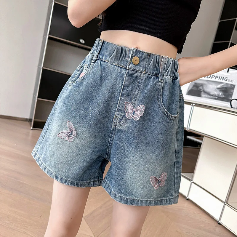 Fashion Kids Girls Denim Shorts Mini Jeans Shorts For Teens Child Casual Applique Butterfly Shorts 5 6 7 8 9 10 11 12 13 14 Year