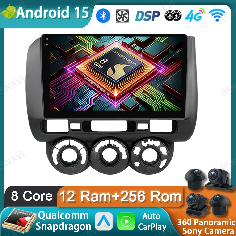 

Car Radio Android 15 For Honda Fit Jazz City 2002 2003 2004 2005 2006 2007 DSP 4G LTE Viedo Player Stereo Qualcomm GPS DVD QLED