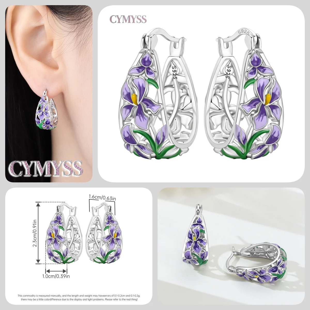 Heißer Verkauf 2026 Original 925 Sterling Silber Türkis Zirkon Blaue Blumen Ohrringe Schmuck Creolen Damen Party Trendige Geschenke – Detail 36