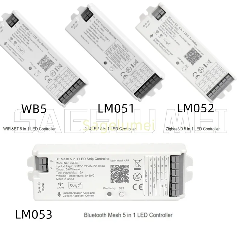 WIFI BT WB5 2.4G RF LM051 Zigbee 3.0 LM052 Bluetooth Mesh LM053 LED Controller For 5 in 1 Single DIM Dual Color RGB RGBW RGB+CCT