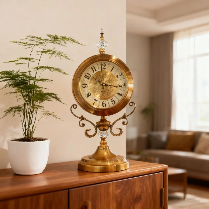 

Clock living room light luxury copper plating process ornament bedroom silent desktop clock clock