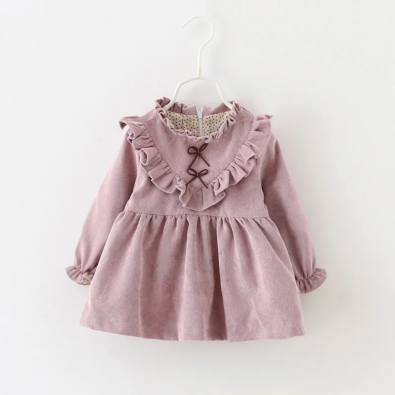 Dresses Childrens Clothing New Autumn Season Girls Long Sleeved Winter Plush Warm Princess Style 2023 Causal Pleated