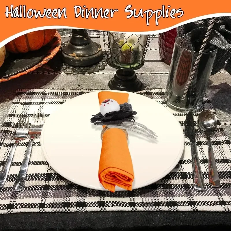 6-12PCS New Halloween Pumpkin Head Napkin Ring Horror Burst Eye Napkin Cuff for Western Hotel Table Setting Decoration Use