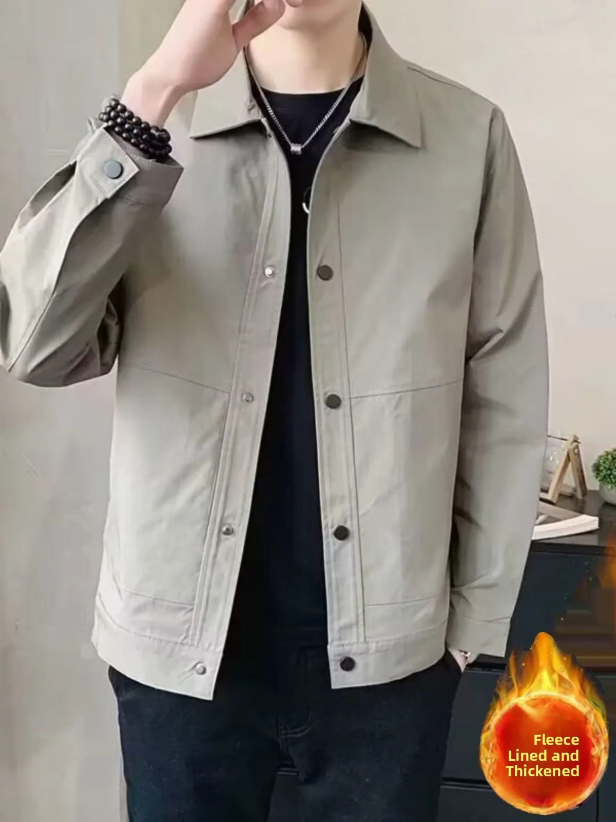 

Autumn Winter New Sle Men's Casual Fce Lined Jaet Collar Busin Pure Color Simple Design Outerwear Long Sve Top