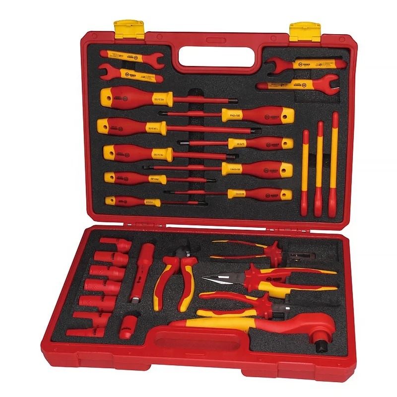 Multi functional 30 Piece 1000v VDE Insulated Tool Kit Car Repair Tool Sets with Spanners Pliers Screwdrivers Sockets